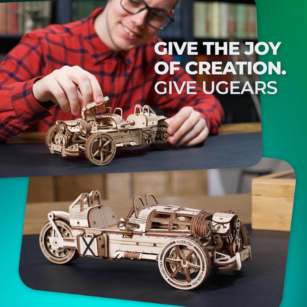 Ugears Three-Wheeler UGR-S 3D Mechanical Model Wooden Puzzle DIY Kits