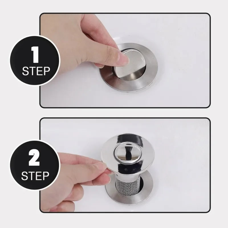Stainless Steel Washbasin Plug Drain Filter Strainer Anti Odor Pop Up Core Stopper Hair Catcher Sink