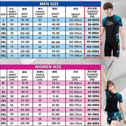 Korean Style Couple Swimsuit Men Women 2pcs Set Short Sleeve Swimwear Swimming Suit Wear Top+Pants