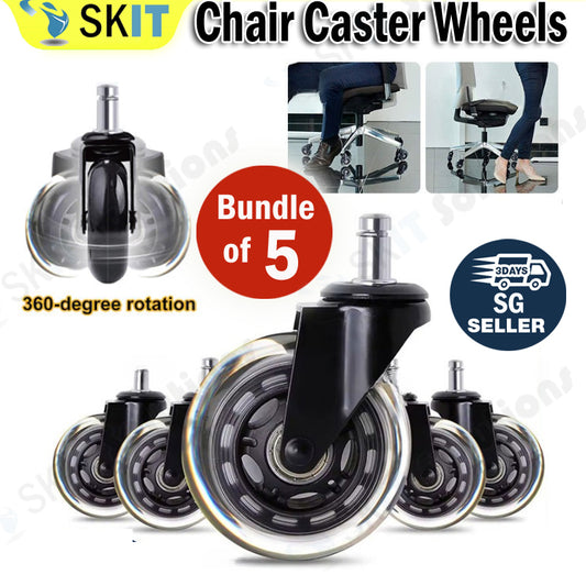 3 Inch Office Chair Wheels 5PCS Silent Heavy Duty Rubber Roller Replacement Universal Caster Swivel