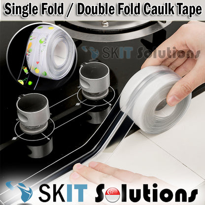 Upgraded Single / Double Fold Caulk Tape Self Adhesive Mildew Sealing Wonder Tape Sealant Sealer Strip for Kitchen Bathroom