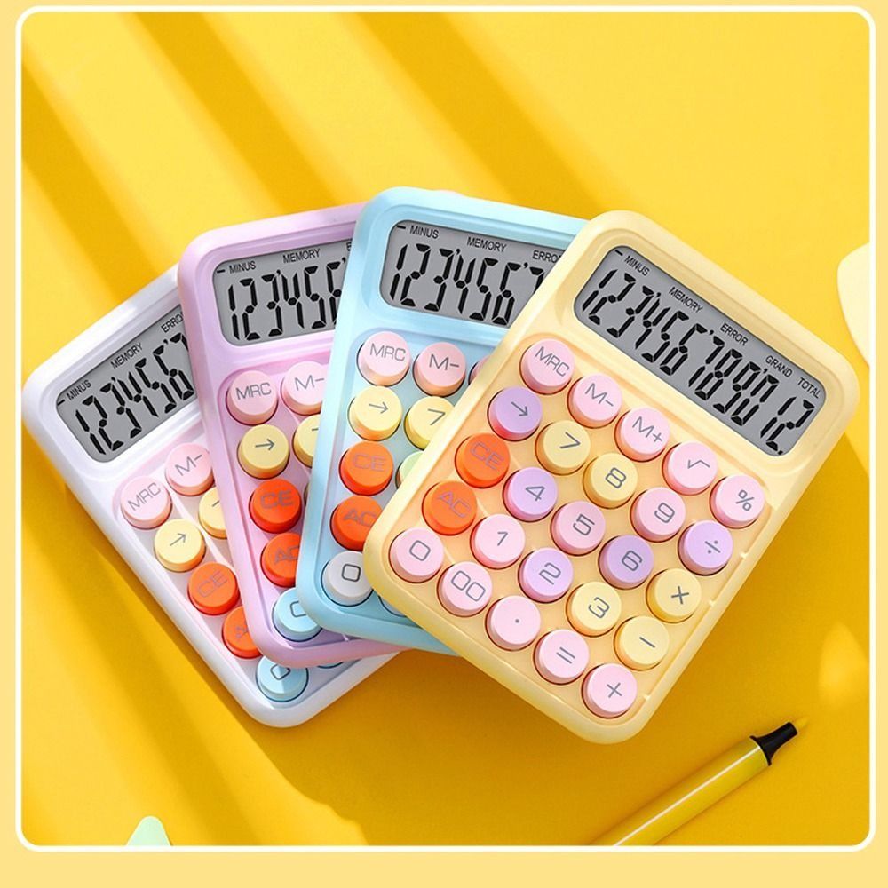 Colorful Retro Color Mechanical Calculator Big Button LCD Display 12-Digit Office Student Stationery