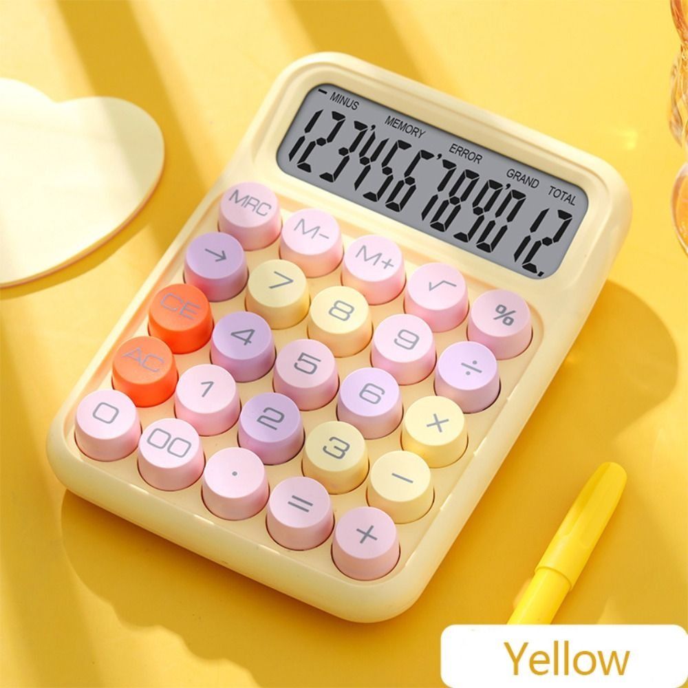 Colorful Retro Color Mechanical Calculator Big Button LCD Display 12-Digit Office Student Stationery