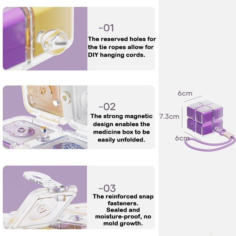 Portable Magnetic 8 Compartment Pill Organizer Case Waterproof Medicine Storage Box with Lanyard