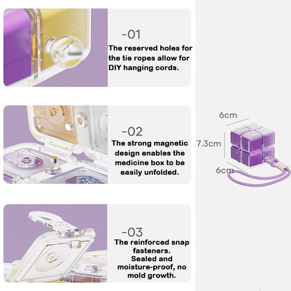 Portable Magnetic 8 Compartment Pill Organizer Case Waterproof Medicine Storage Box with Lanyard