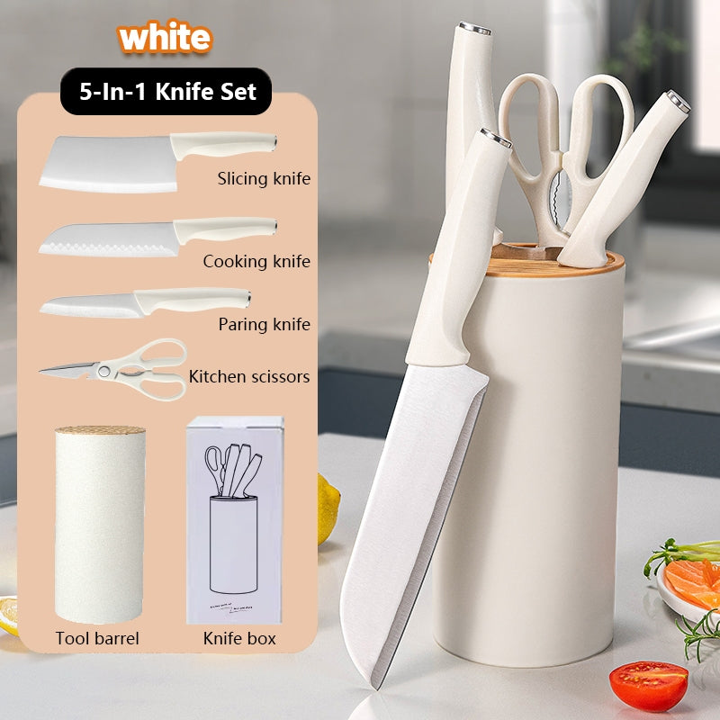 5in1 Kitchen Knife Set Stainless Steel Chef Utility Santoku Paring Knife Scissors with Detachable Holder