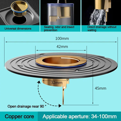 Brass Floor Drain Core Rapid Drainage Odor Insect Proof Bathroom Sewer Trap Shower Strainer Cover