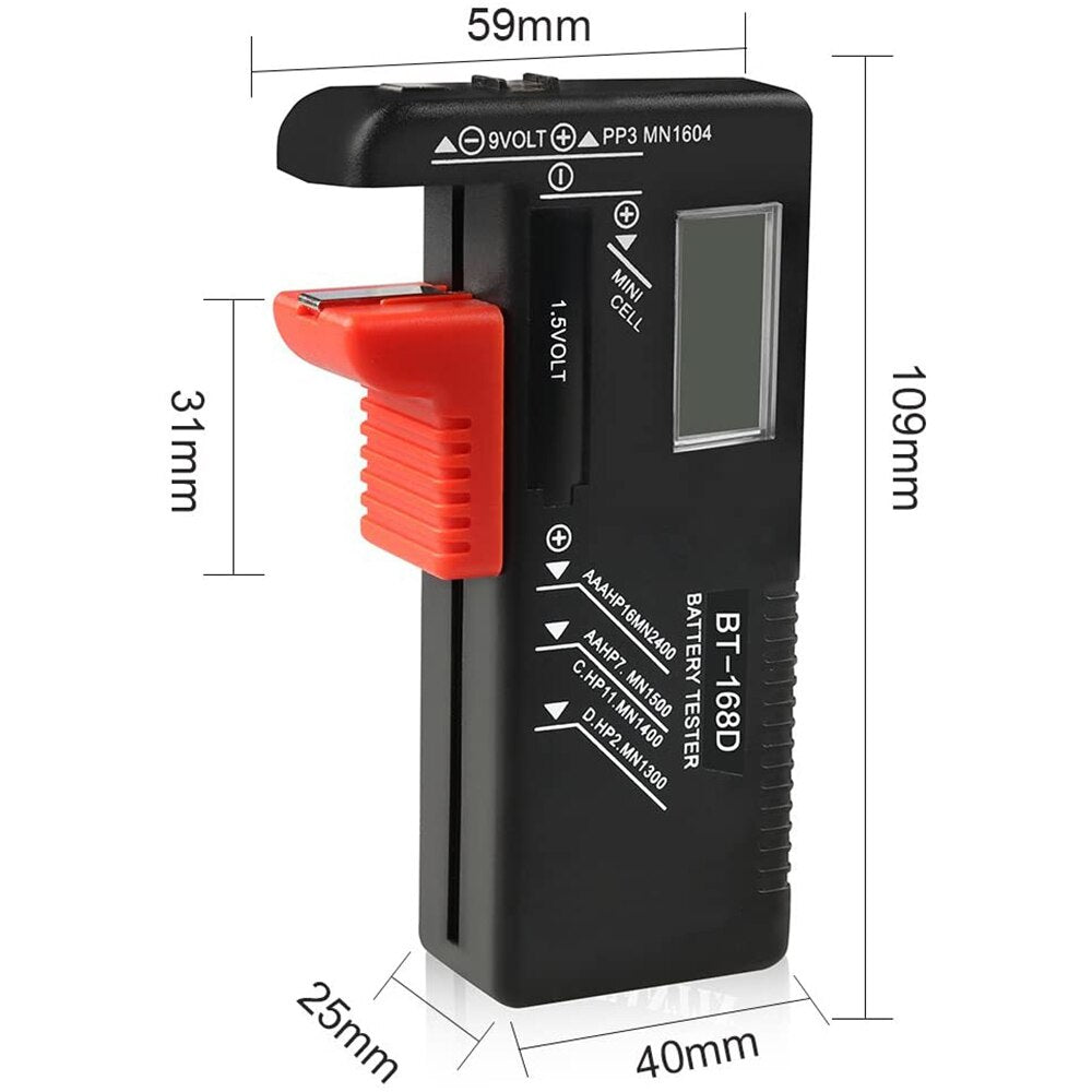 BT168D Smart LCD Digital Battery Tester Measure Volt Capacity Voltage Indicator Checker Monitor 9V 1.5V AA AAA Cell C D