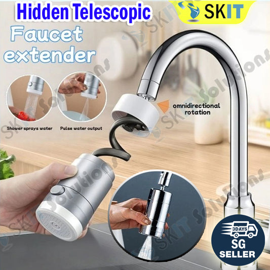 30cm Hidden Retractable Kitchen Faucet Extender 360° Rotating Telescopic 2 Mode Pull Out Sprayer Tap