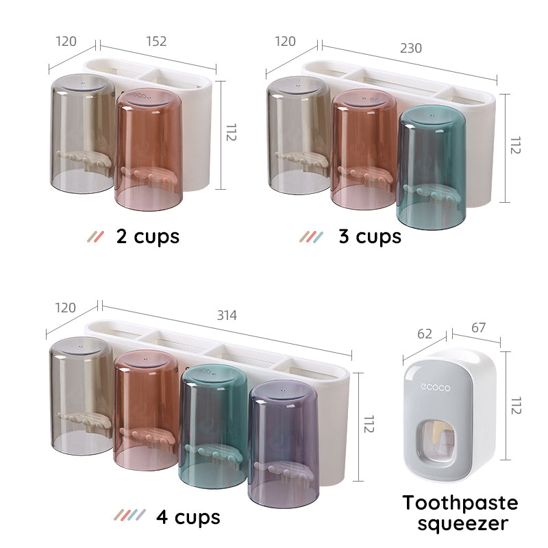 Ecoco Wall Mount Toothbrush Holder With Cups Storage Box Automatic Toothpaste Dispenser Squeezer