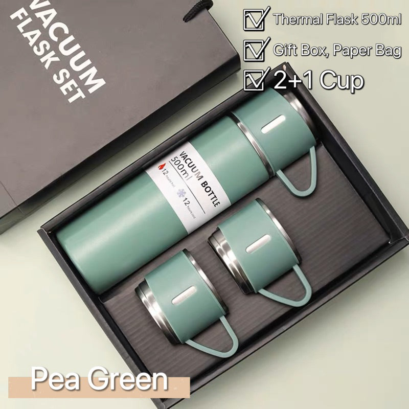 3in1 Thermal Flask Gift Set 500ml SUS304 Vacuum Insulated Water Bottle 3 Cups Christmas Corporate