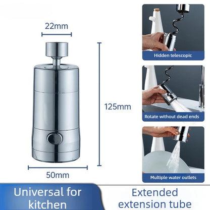 30cm Hidden Retractable Kitchen Faucet Extender 360° Rotating Telescopic 2 Mode Pull Out Sprayer Tap