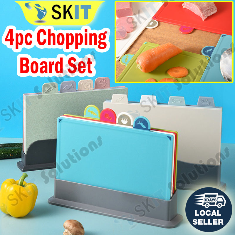 4pcs Color Cutting Board Set Kitchen Chopping Fruit Vegetable Non-Slip Plastic with Stand Home Use