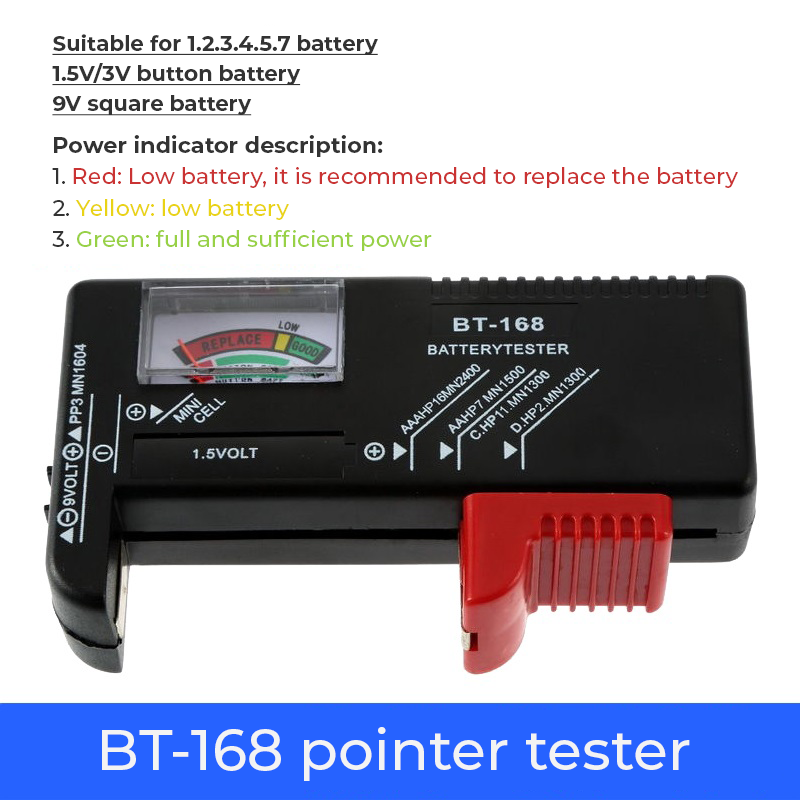 BT168D Smart LCD Digital Battery Tester Measure Volt Capacity Voltage Indicator Checker Monitor 9V 1.5V AA AAA Cell C D