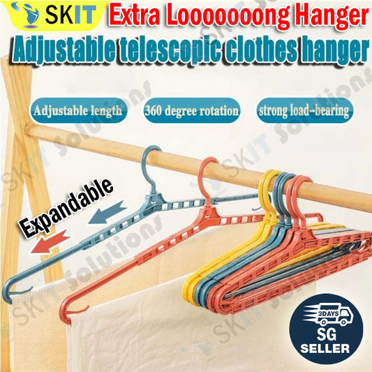 Super Long Retractable Telescopic Clothes Hanger 360° Rotating Hook Laundry Rack Space Saving Towel