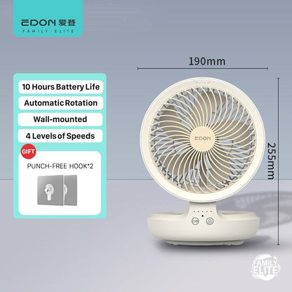 EDON 2in1 4000mAh 7-Inch Desk Table Fan Auto Rotation Air Circulation Wall-Mounted Nightlight Remote