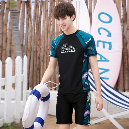 Korean Style Couple Swimsuit Men Women 2pcs Set Short Sleeve Swimwear Swimming Suit Wear Top+Pants
