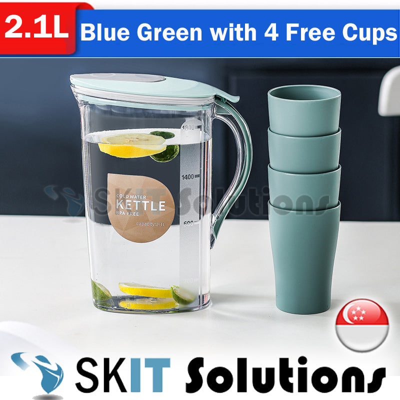 Beihe 1.5L / 2.1L Water Pitcher Jug Flask BFA Free Hot Cold Water Bottle Drink with Free 3 / 4 Cup