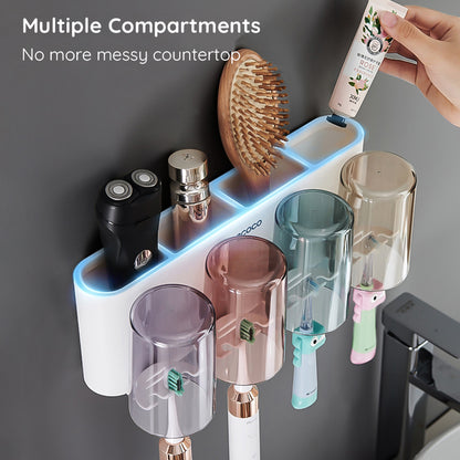 Ecoco Wall Mount Toothbrush Holder With Cups Storage Box Automatic Toothpaste Dispenser Squeezer