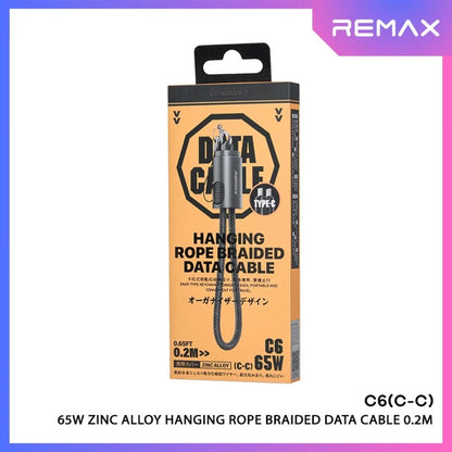 0.2 Meter Remax C6 Type C to Type C 65W Super Fast Charging Data Sync Charger Hanging Rope Braided Cable