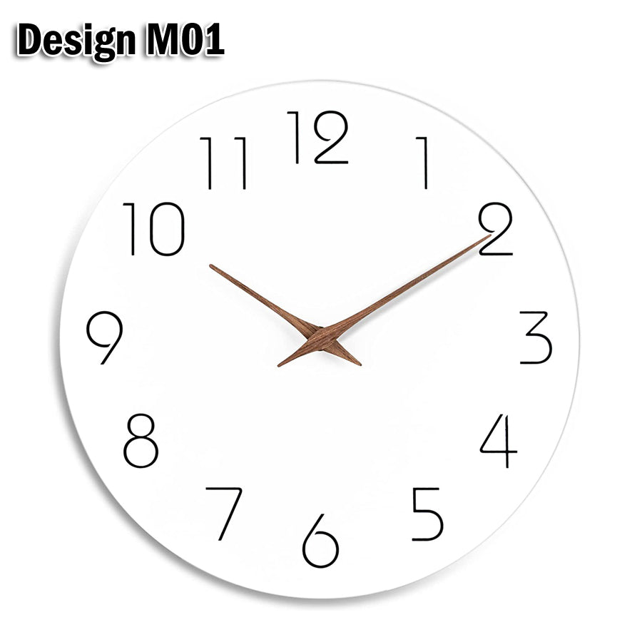 12' Minimalist Wall Clock 12 Inch 30cm Modern Nordic Silent Non-Ticking Wooden Decorative Living Room Kitchen Home
