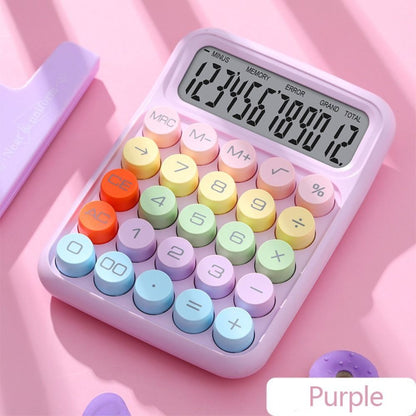 Colorful Retro Color Mechanical Calculator Big Button LCD Display 12-Digit Office Student Stationery