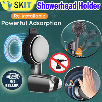 Adjustable Shower Head Suction Cup Holder Showerhead Bracket No Drill FREE Wall Mount Bathroom Bidet