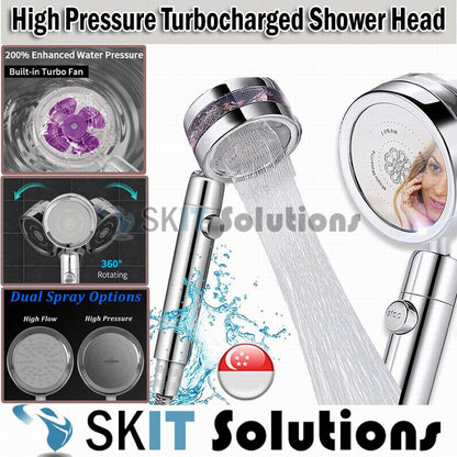 High Pressure Turbocharged Shower Head Built-in Turbo Fan, Dual Spray Option Double Outlet Panel