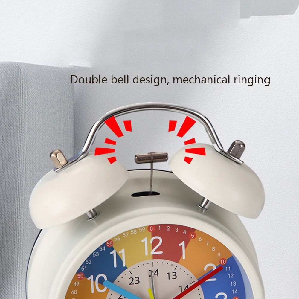 4 Inch Cute Double Bell Kids Alarm Clock Mute Cartoon Educational Night Light Table Clock Boys Girls