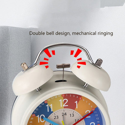 4 Inch Cute Double Bell Kids Alarm Clock Mute Cartoon Educational Night Light Table Clock Boys Girls