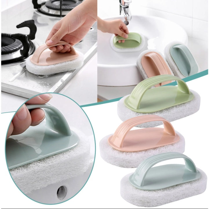 Multi Purpose Bathroom Cleaning Brush Soft Magic Sponge With Handle Bathtub Wall Tile Pot Wash Tool