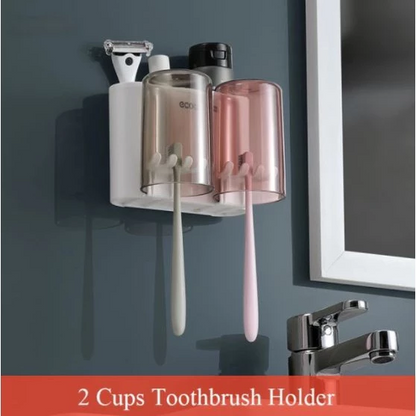 Ecoco Wall Mount Toothbrush Holder With Cups Storage Box Automatic Toothpaste Dispenser Squeezer