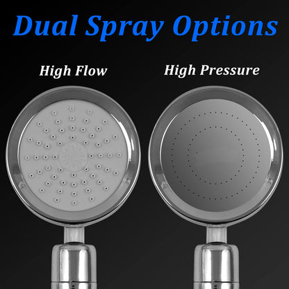 High Pressure Turbocharged Shower Head Built-in Turbo Fan, Dual Spray Option Double Outlet Panel