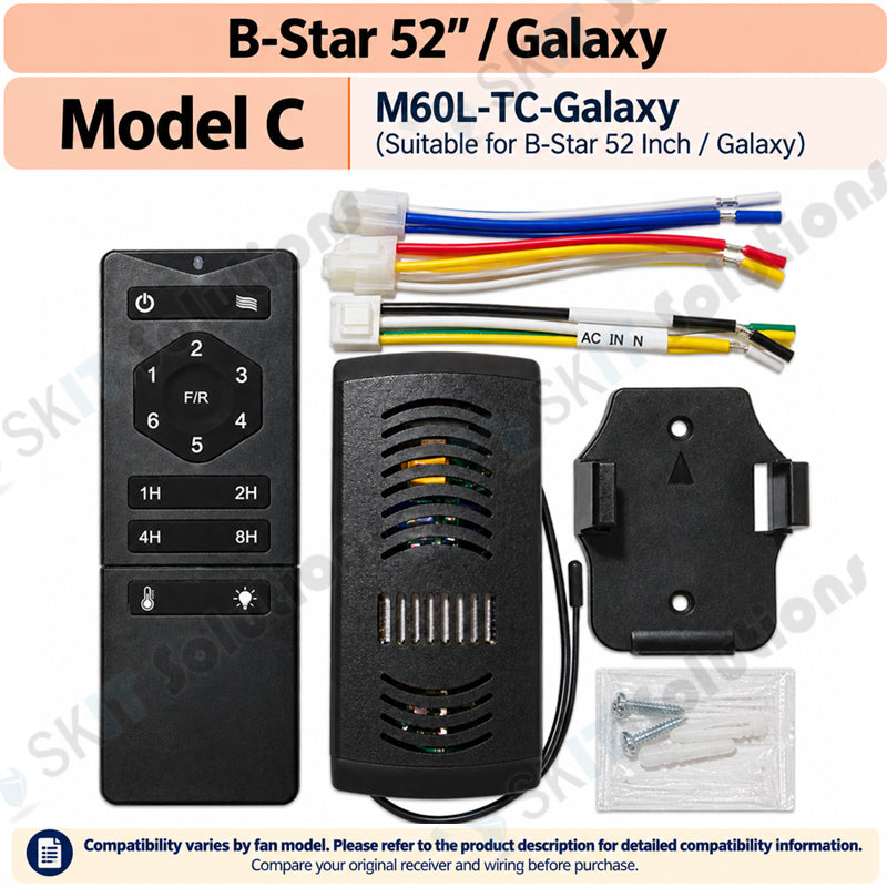 DC Ceiling Fan Remote Control Kit with Receiver 6 Speed for DC Motor B-Star F-Star Heli Galaxy RITO