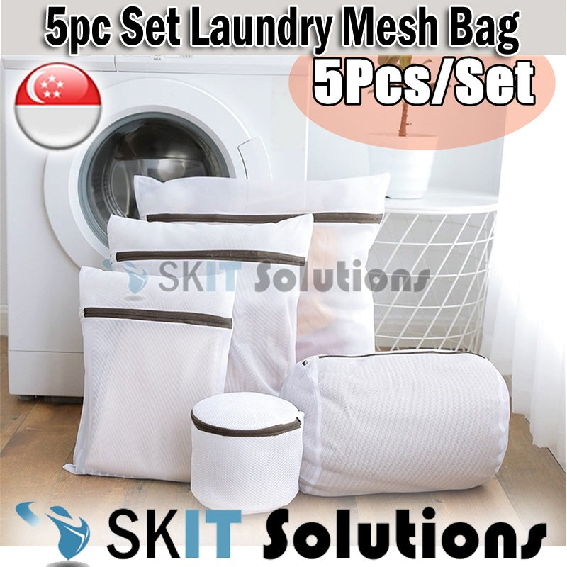【SKIT SG】5 Piece Full Set 5 Sizes Laundry Mesh Bag 5pc Laundry Net Bag Washing Machine Laundry Basket Garment