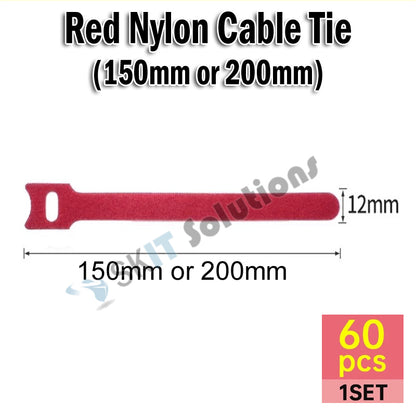 60pcs T-Type Velcro Nylon Cable Ties Reusable Adjustable Hook Loop Wire Management Cord Organizer