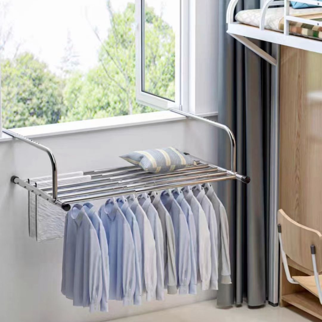 Basic/Retractable Foldable Stainless Steel Clothes Drying Rack Window Balcony Garment Hanging Stand Ledge Fence Laundry