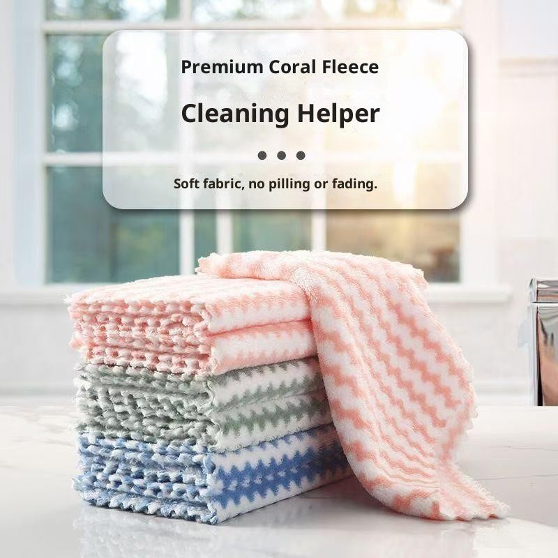 Coral Fleece Dish Cloth Bamboo Fiber Anti Oil Lint Free Quick Dry Kitchen Cleaning Towel Essential
