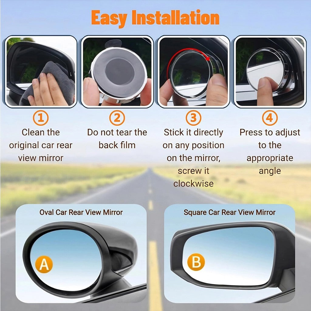 2Pcs Adhesive Blind Spot Mirror Safety Driving Wide Angle Rear View Convex Mirror For Car SUV Truck
