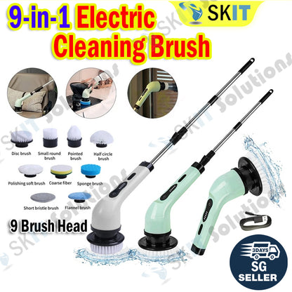 9 in 1 Electric Spin Scrubber Rechargeable Cleaning Brush Set with Replaceable Heads Tile Bathroom