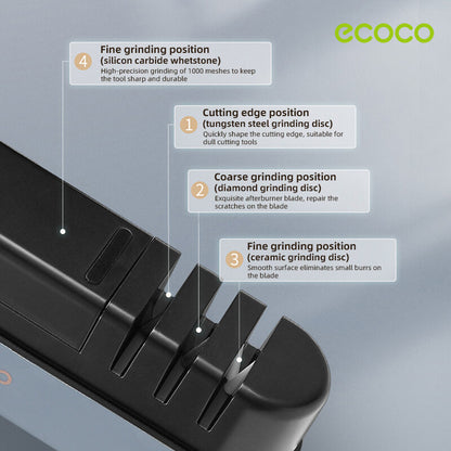 Ecoco Kitchen Knife Sharpener 4 Stage Handheld Sharpening Tool Scissors Blade Cleaver Whetstone Grit