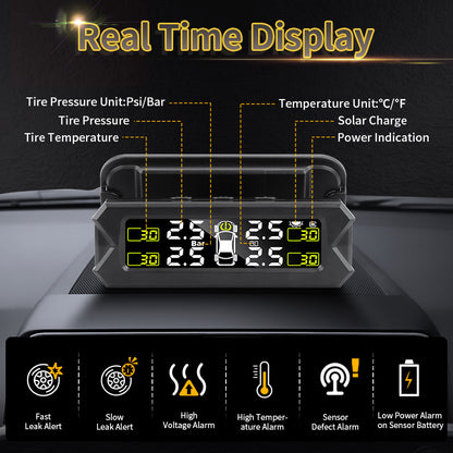 Solar Car TPMS Tire Pressure Monitoring System+Stand Tyre External/Internal Sensor Voice/Beep Alert