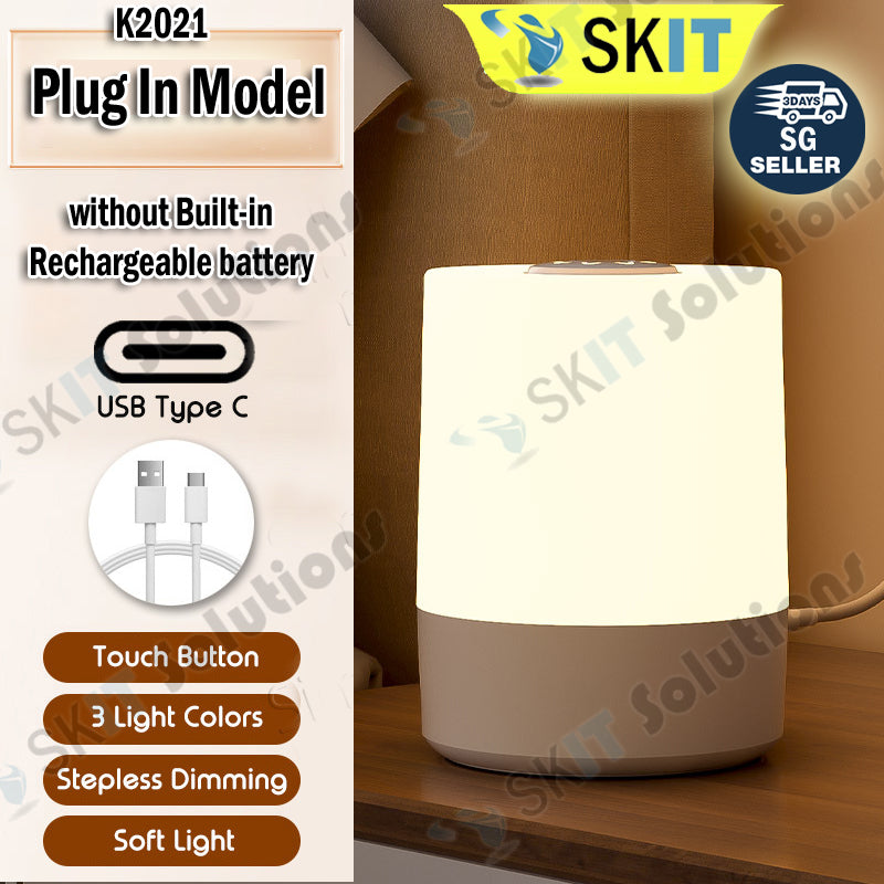 Mini Canister Night Light with Clock Remote Bedside Sleep Touch LED Table Lamp Rechargeable Type-C