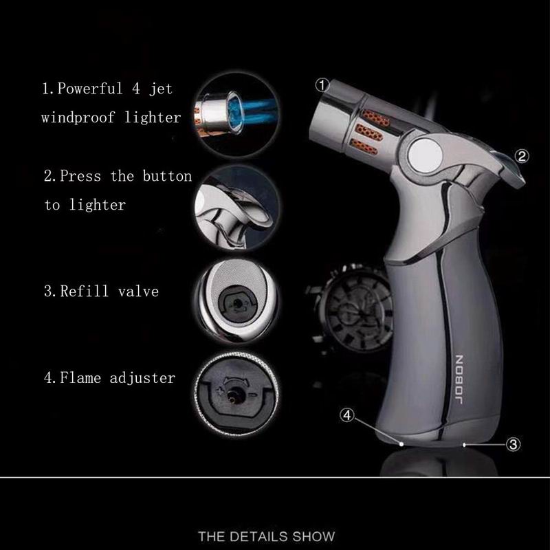 Quad 4 Jet Flame Torch Lighter Adjustable BlowTorch Nozzles Blow Torch Gas Straight Ignition Refillable Butane Windproof