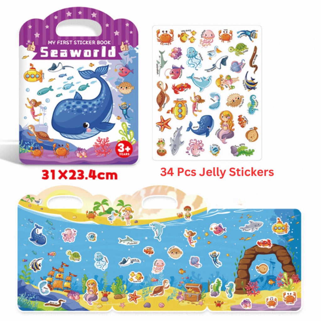 Children's Portable Jelly Sticker Book Reusable Stickers Early Education Educational Painting Cartoon Toys Kids Toddlers