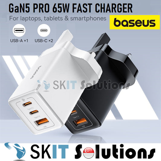 Baseus GaN5 Pro 65W Fast Charger PD3.0 QC4.0 USB C Quick UK Plug Adapter Safety Mark Free 1M Type-C Cable