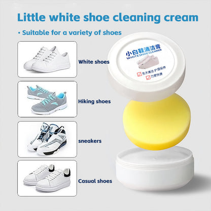 White Shoe Cleaner Cream with Free Sponge Sneaker Stain Remover for Canvas Leather Sports Shoes