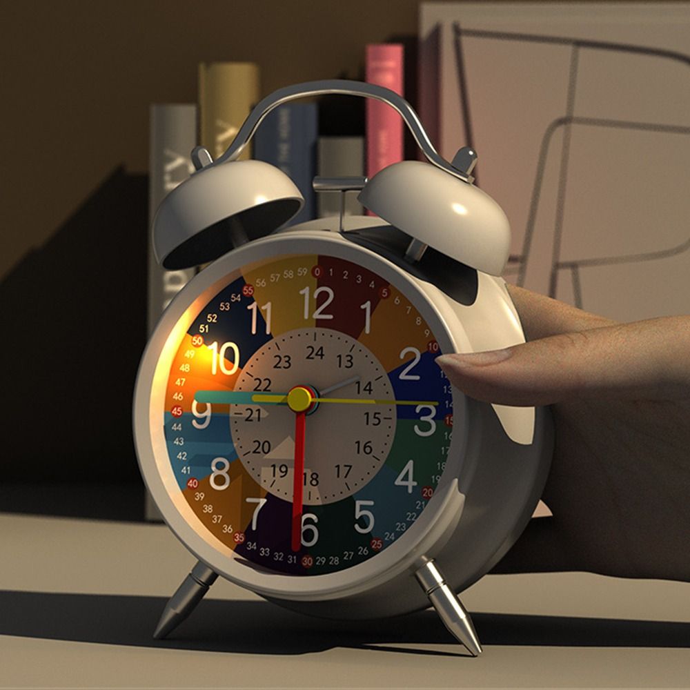 4 Inch Cute Double Bell Kids Alarm Clock Mute Cartoon Educational Night Light Table Clock Boys Girls