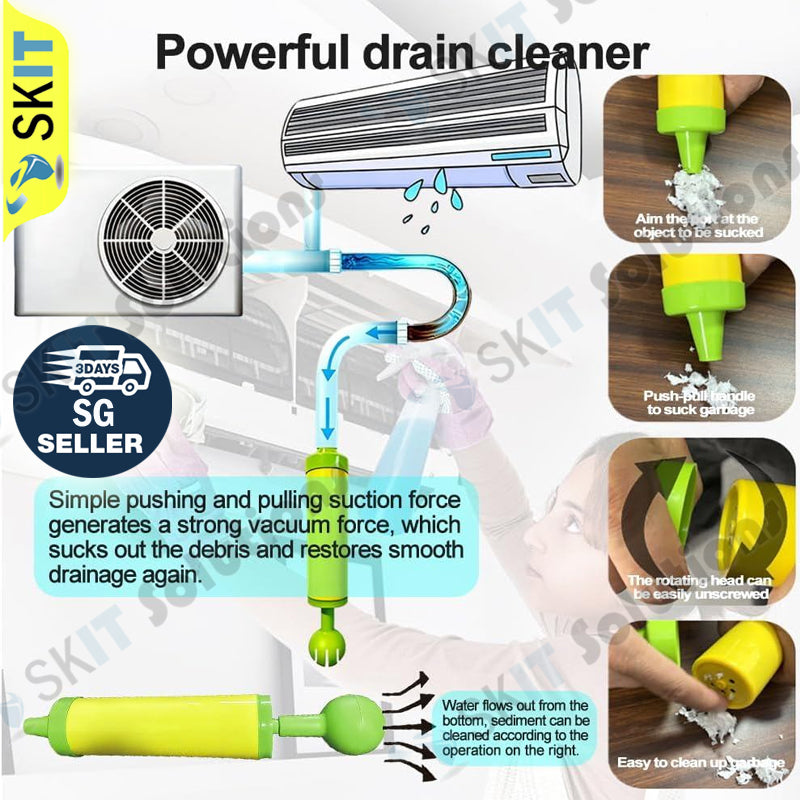 Aircon Drain Blockage Cleaner Pump Pipe Sink Quick Clean Tool AC Drain Pipe Unclogging Cleaning Kit