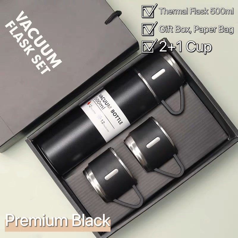 3in1 Thermal Flask Gift Set 500ml SUS304 Vacuum Insulated Water Bottle 3 Cups Christmas Corporate